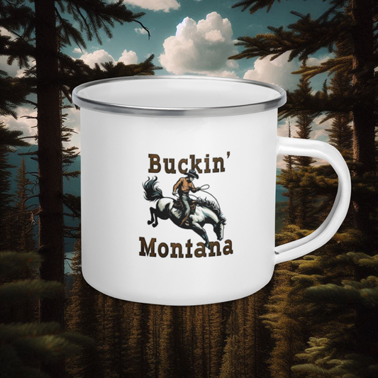 Left Handed Buckin' Montana MH Enamel Mug